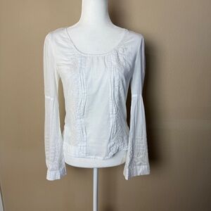 Monoreno White Embroidered Peasant Boho Blouse- Small
